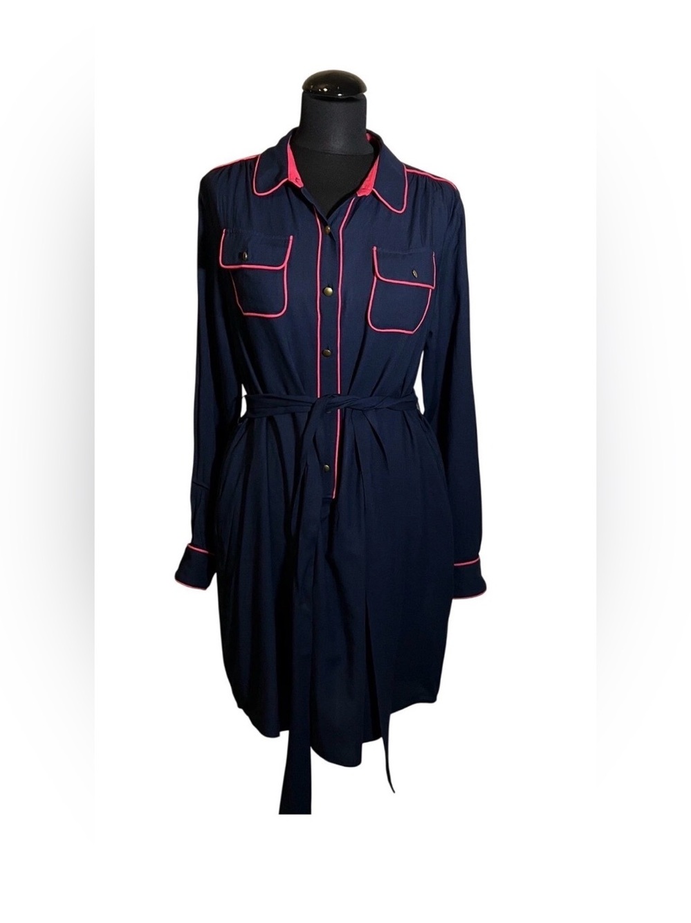 Banana Republic  Piping navy blue and pink shirt dress  women’s size 4